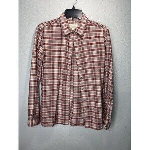 CABELA'S Shirt Womens S Flannel Plaid Button Front Long Sleeve Cotton Red Cream